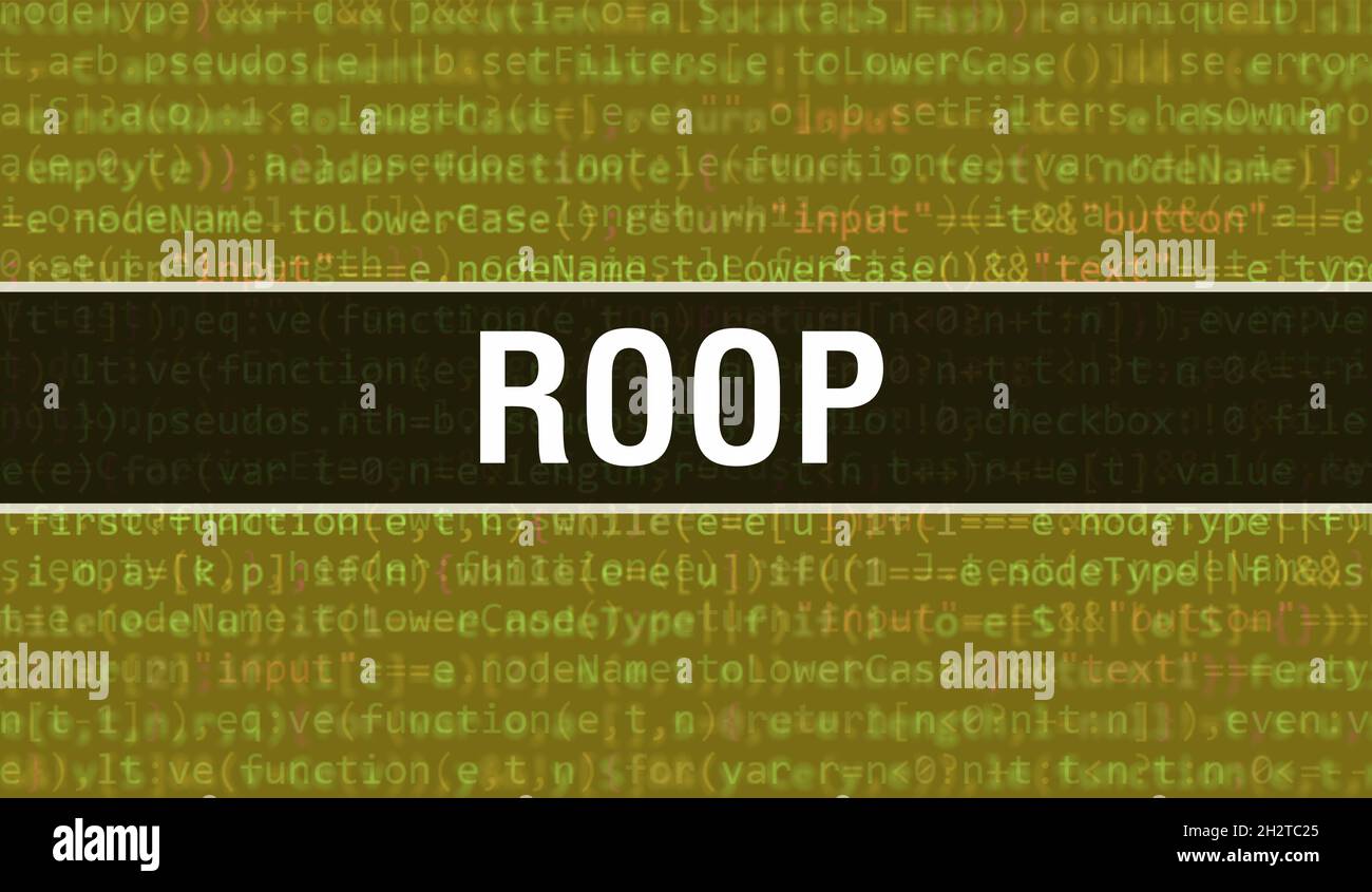 ROOP avec un fond de technologie numérique de code binaire.Résumé avec code de programme et ROOP.Contexte de la technologie de programmation et de codage.ROO Banque D'Images