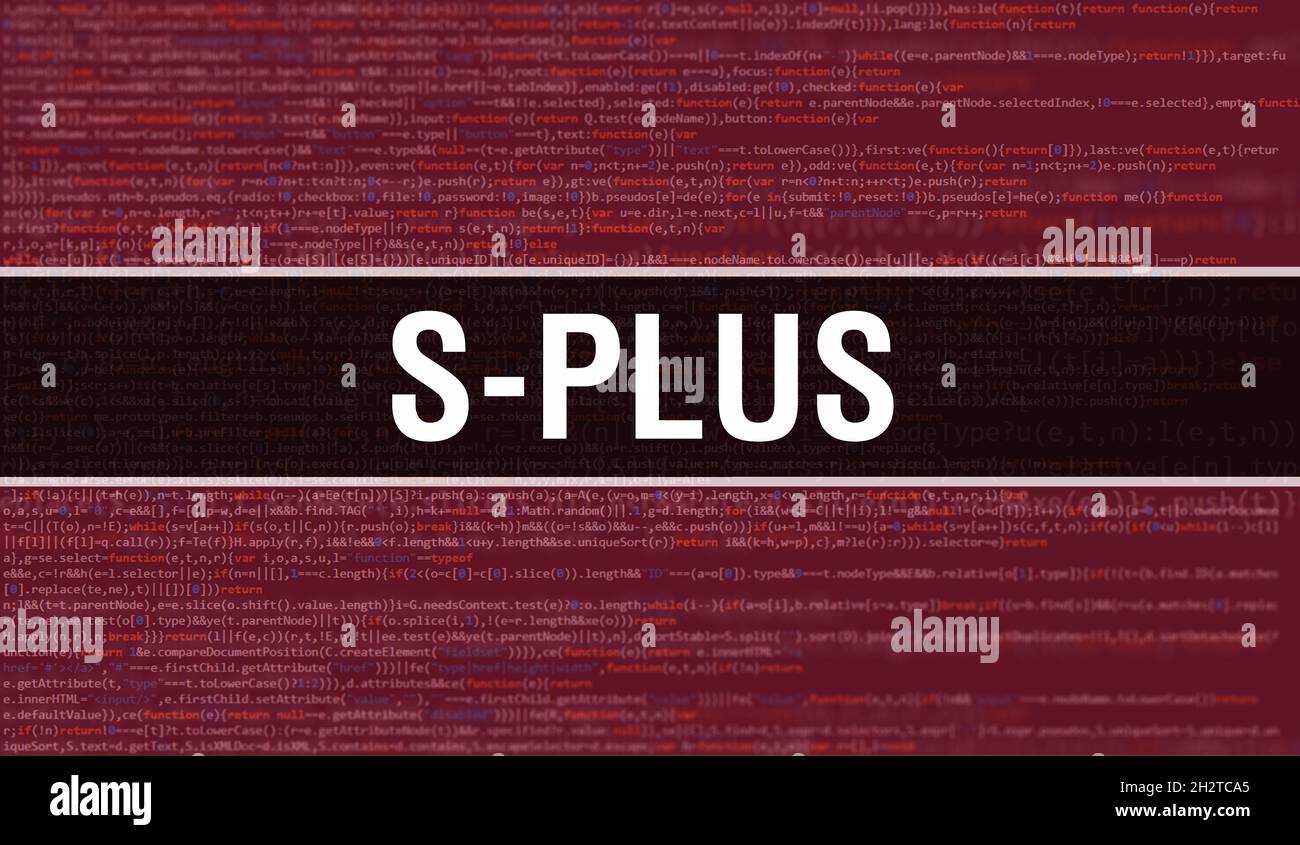 S-PLUS avec technologie Abstract Code binaire arrière-plan.données binaires numériques et concept de données sécurisées.Code de programmation logiciel / développeur Web et S-PL Banque D'Images