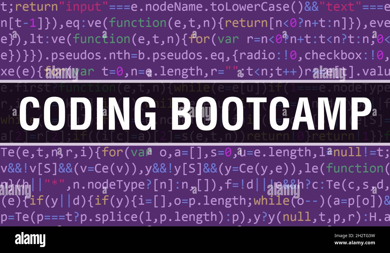 CODAGE du concept de BOOTCAMP avec des parties aléatoires du code de programme.CODAGE du texte de BOOTCAMP écrit sur le code de programmation résumé de la technologie de base du logiciel Banque D'Images