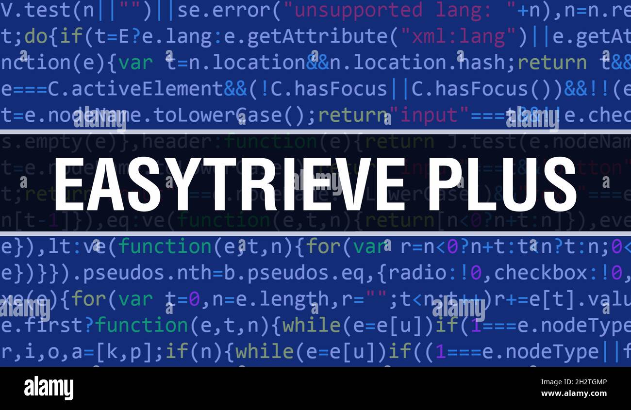 EASYTRIEVE PLUS avec expérience de la technologie numérique de code binaire.Résumé avec le code de programme et EASYTRIEVE PLUS.Technologie de programmation et de codage Banque D'Images