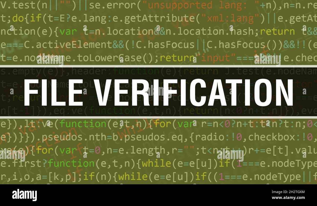 Concept de vérification de fichier avec des parties aléatoires du code de programme.texte de vérification de fichier écrit sur le code de programmation résumé de la technologie de base du logiciel Banque D'Images
