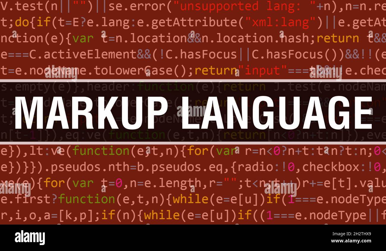 Langage de balisage avec arrière-plan de la technologie numérique de code binaire.Arrière-plan abstrait avec code de programme et langage de marquage.Technologie de programmation et de codage Banque D'Images