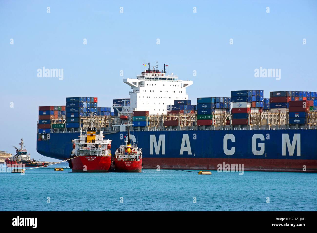 Porte-conteneurs Callisto amarré au port, Birzebbuga, de Malte, de l'Europe. Banque D'Images