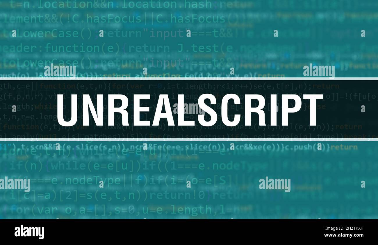 UnrealScript avec texte de code Java numérique.UnrealScript et concept de vecteur de codage de logiciel informatique.Programmation de script de codage Java, programme numérique co Banque D'Images