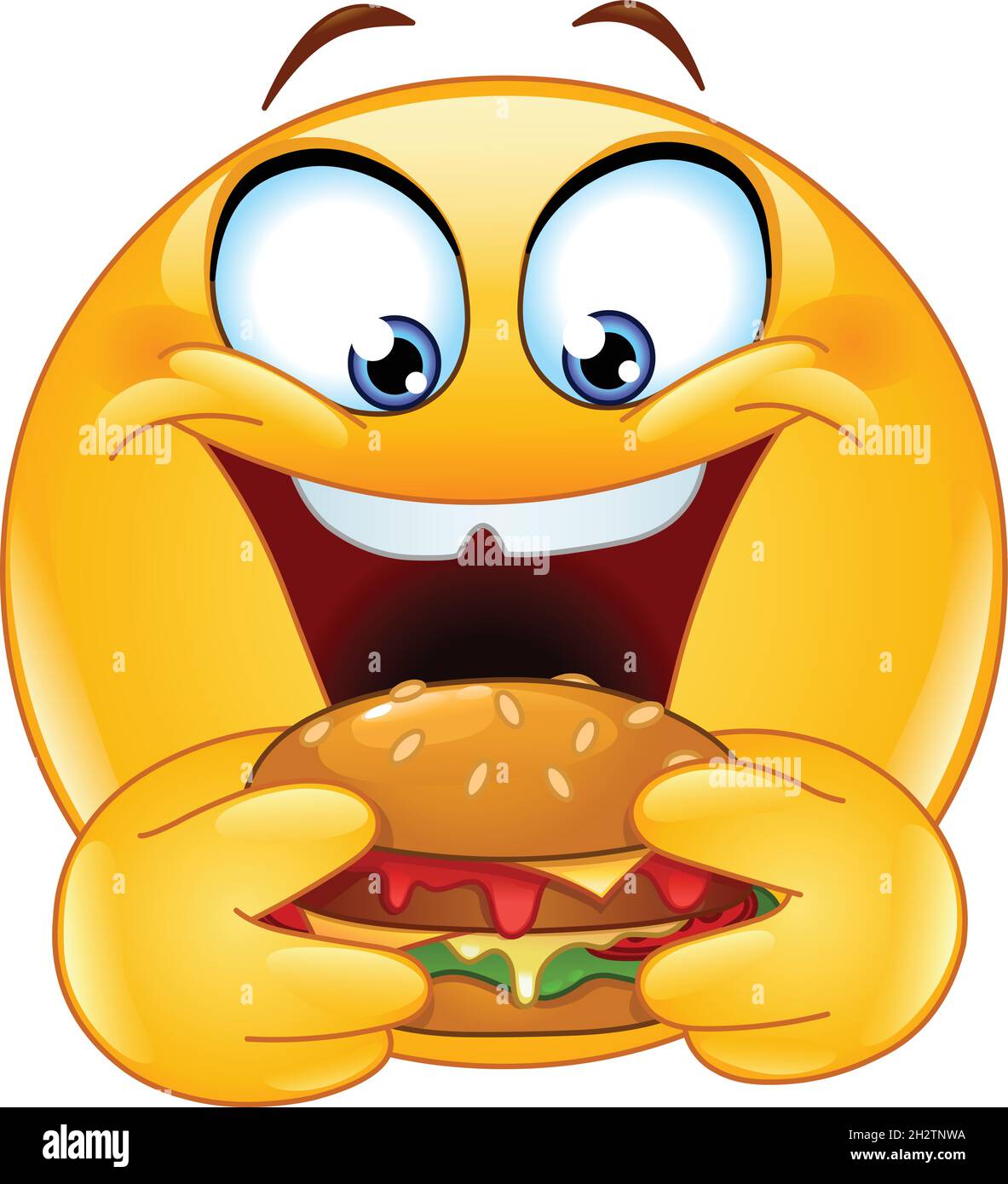 Émoticone affamé manger un hamburger végétalien Illustration de Vecteur