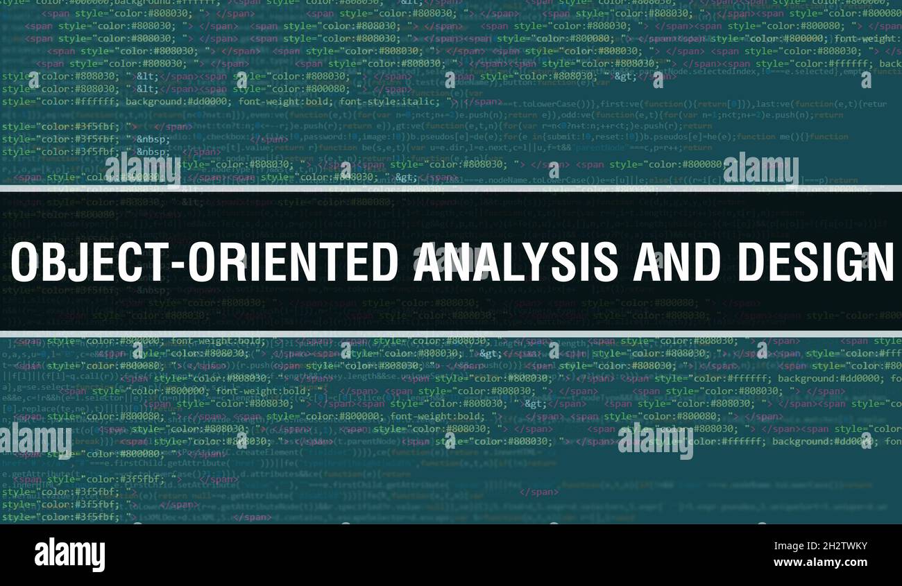 Analyse et conception orientées objet avec un arrière-plan de la technologie numérique de code binaire.Arrière-plan abstrait avec code de programme et analyse orientée objet Banque D'Images