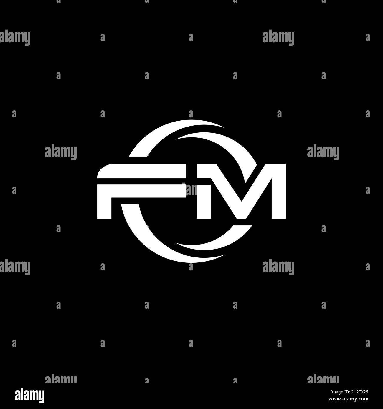 Lettre du logo FM Monogram avec forme simple et modèle de forme arrondie circulaire isolé sur fond noir Illustration de Vecteur