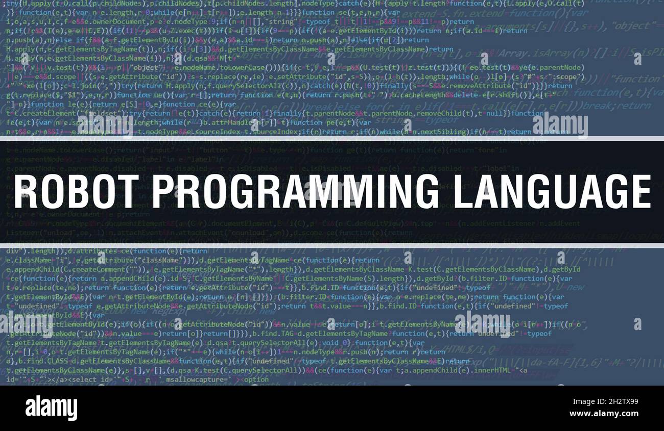 Concept de langage de programmation de robot avec parties aléatoires du code de programme.Langage de programmation de robot avec code de programmation de base de la technologie abstraite Banque D'Images