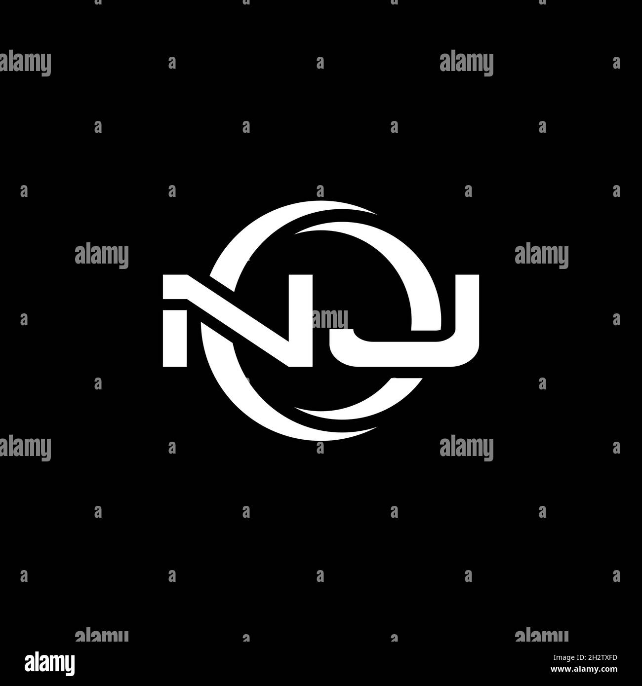 Lettre du logo NJ Monogram avec forme simple et cercle modèle de conception arrondi isolé sur fond noir Illustration de Vecteur