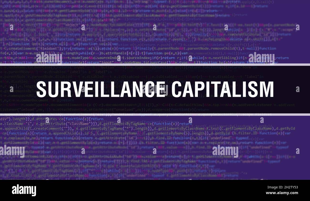 Capitalisme de surveillance avec le texte numérique de code Java.Le capitalisme de surveillance et le concept de vecteur de codage de logiciel informatique.Script de codage de programmation ja Banque D'Images