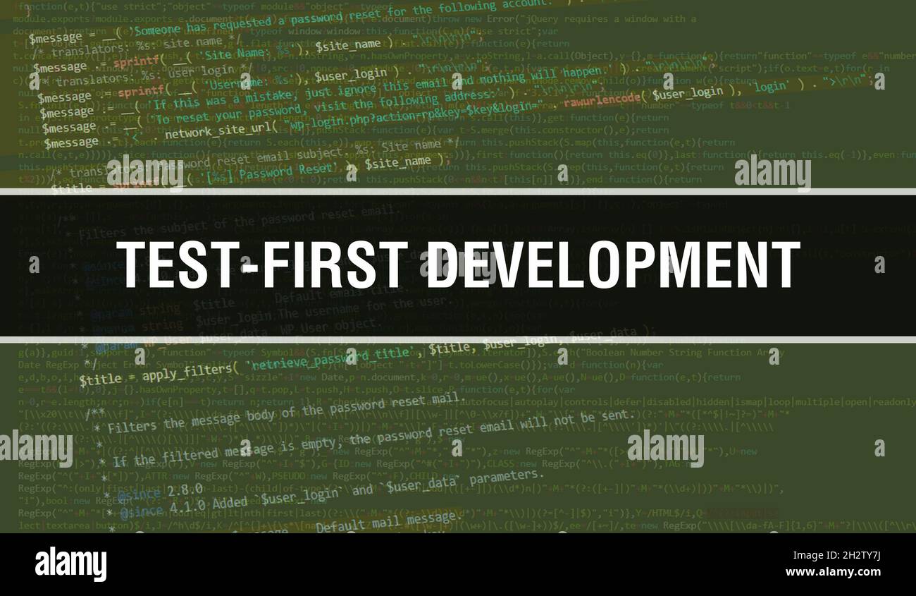 test-first development concept illustration utilisant le code pour le développement de programmes et app. test-first development website code avec des balises colorées dans bro Banque D'Images