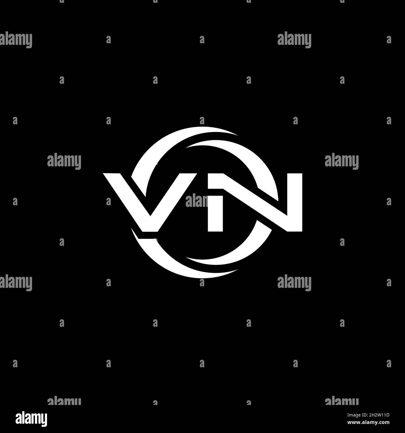 VN Monogram logo lettre avec forme simple et cercle modèle de conception arrondie isolé sur fond noir Illustration de Vecteur