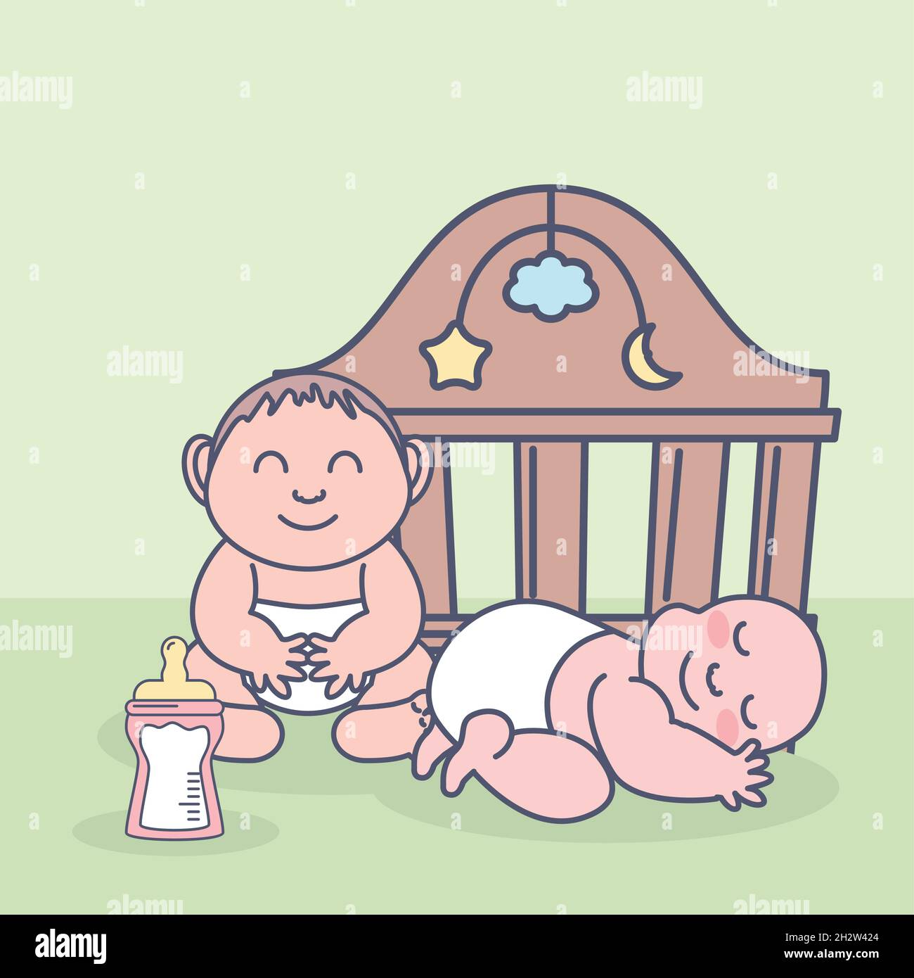 bébés et berceau Illustration de Vecteur
