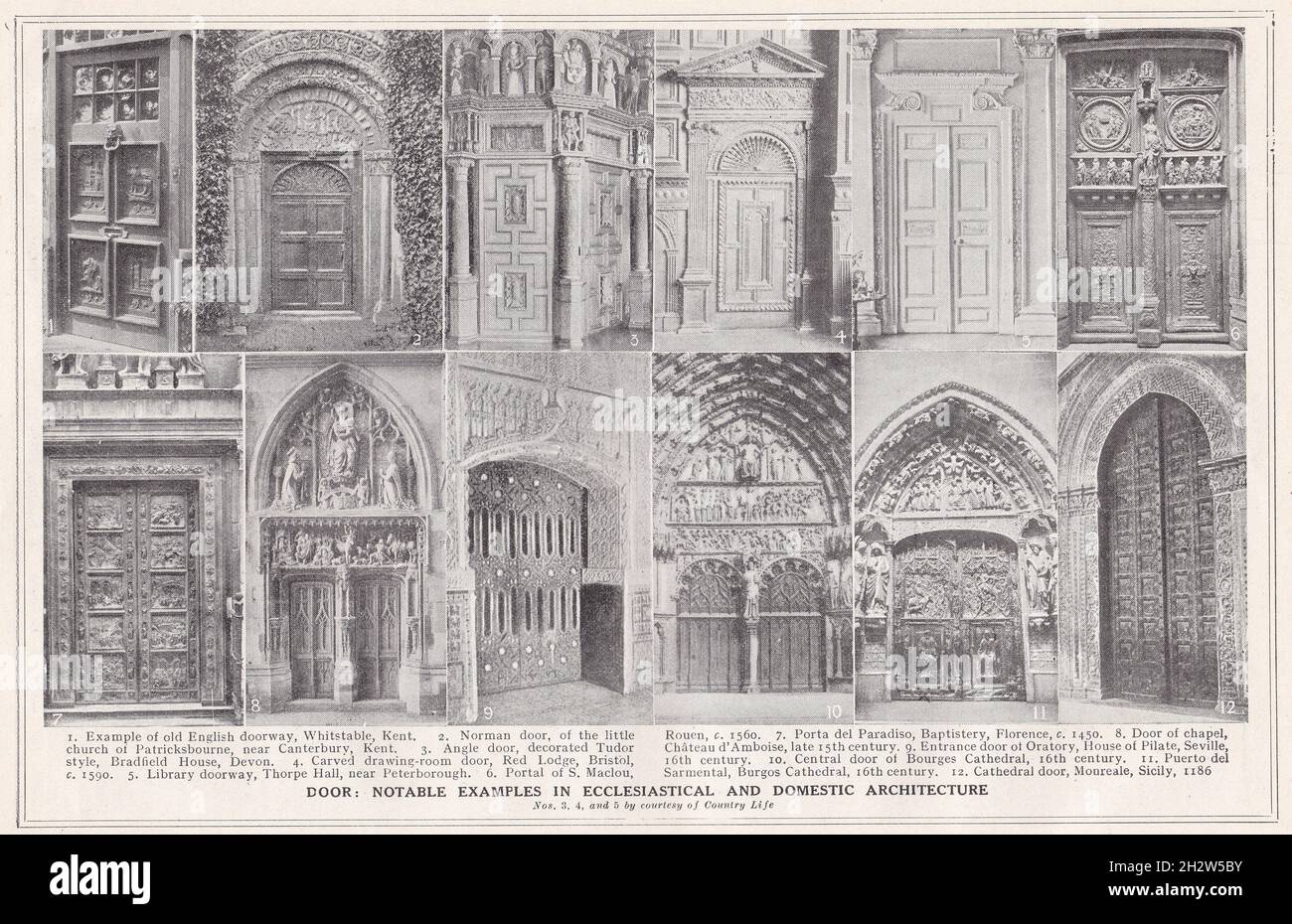 Photos anciennes de portes - exemples notables dans l'architecture ecclésiastique et domestique des années 1930. Banque D'Images