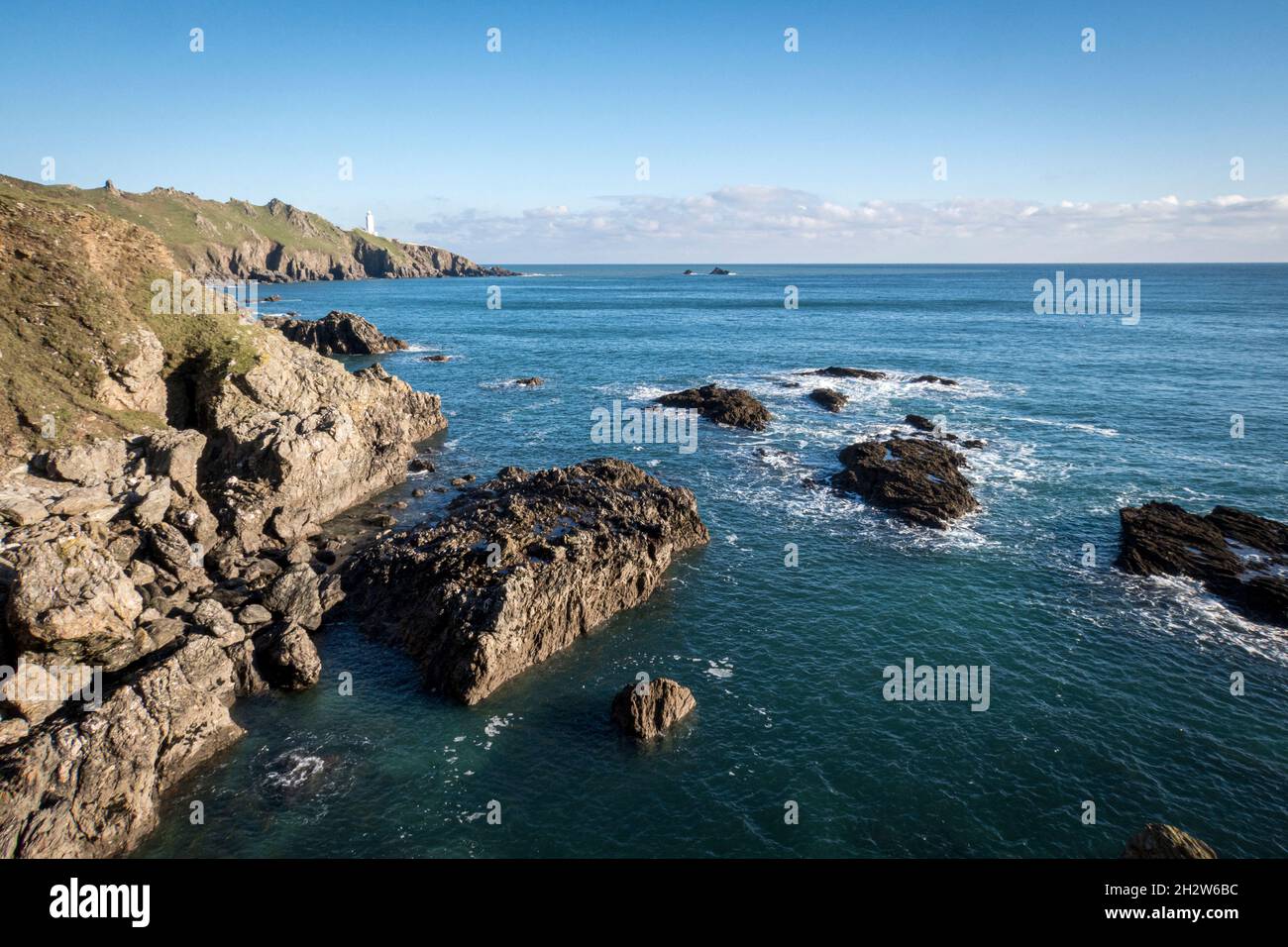 Vue depuis le South West Coast Path of Start Bay Lighthouse à South Devon Banque D'Images