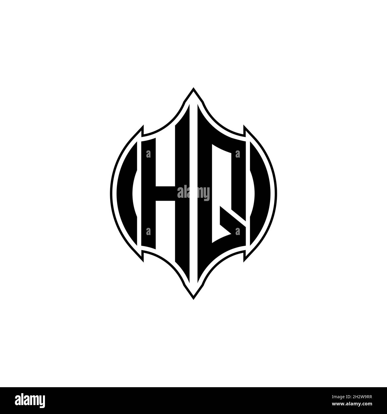 Lettre du logo du Monogramme HQ avec ligne gemmotérique design de style arrondi sur fond isolé, monogramme de lettre en relief Illustration de Vecteur