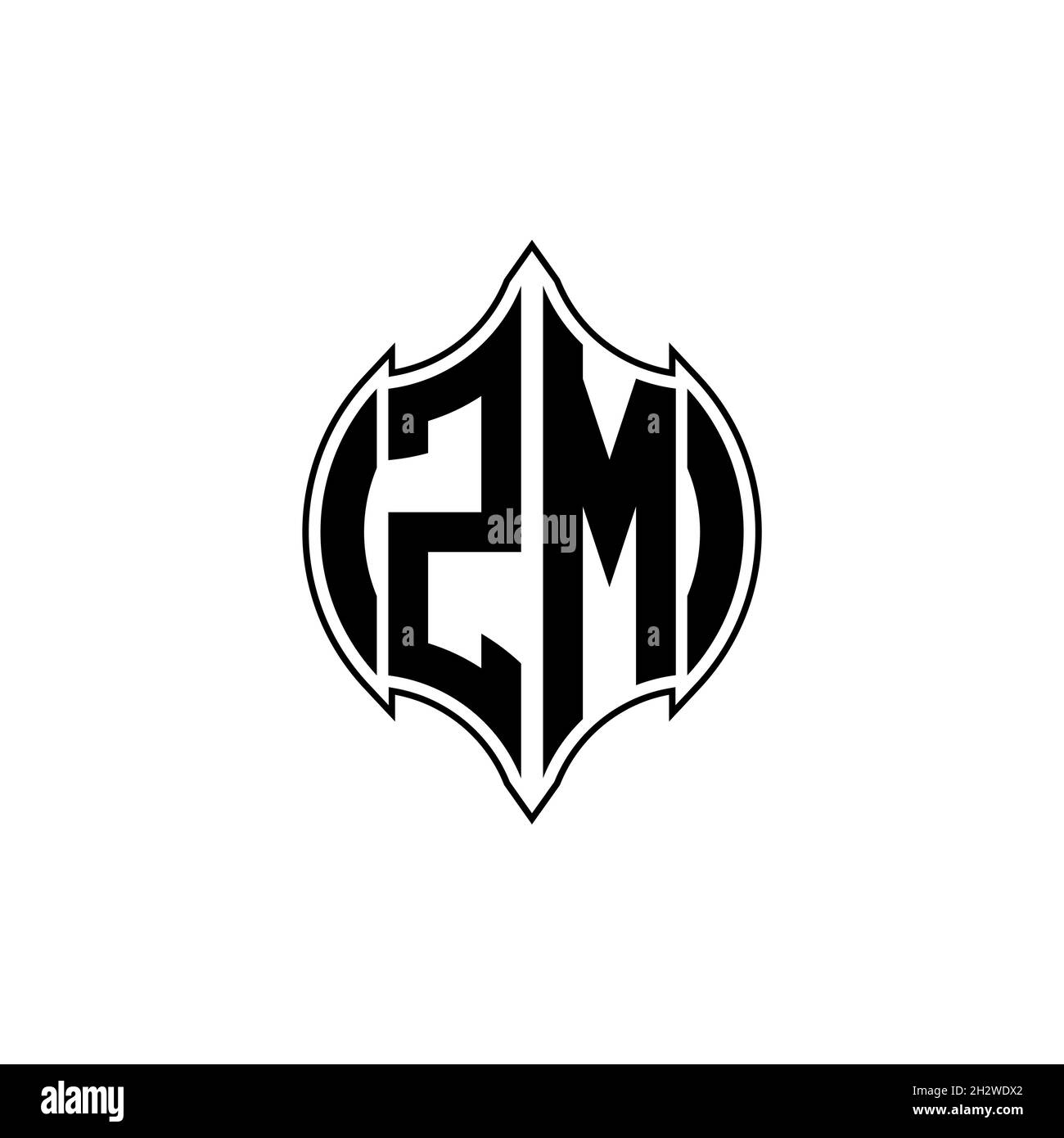 Lettre du logo du monogramme ZM avec ligne gemmotérique dessin de style arrondi sur fond isolé, monogramme de lettre en relief Illustration de Vecteur