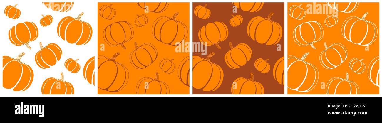Ensemble de motifs vectoriels de citrouille sans couture de style esquisse, dans différentes nuances de couleurs. Illustration de Vecteur