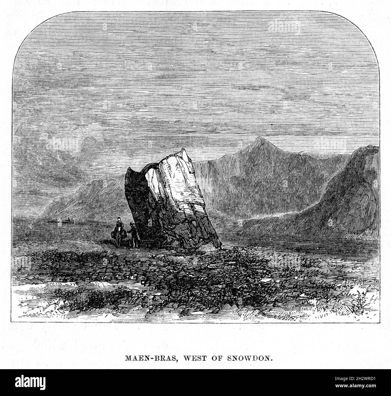 Une illustration en bois de 1859 intitulée “Maen-bras, à l’ouest de Snowdon”.Snowdonia, pays de Galles. Banque D'Images