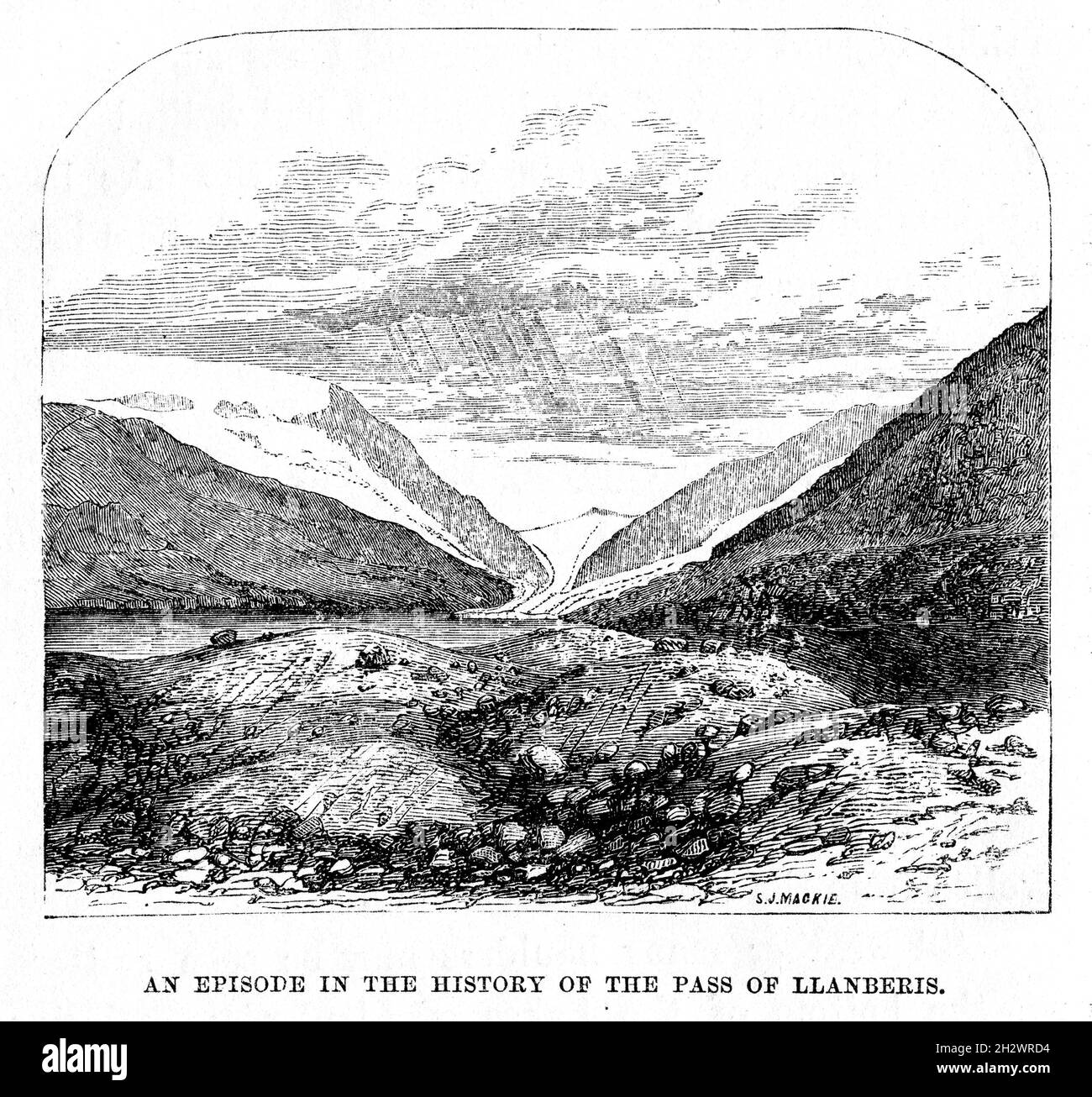 Une illustration coupée en bois en 1859 intitulée « un épisode dans l'histoire du Col de Llanberis ».Snowdonia, pays de Galles. Banque D'Images