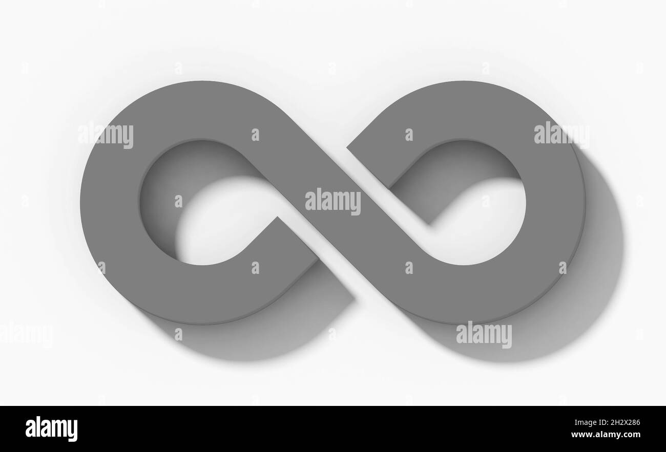 Symbole infini 3d gris isolé orthogonal avec ombre sur fond blanc - rendu 3d Banque D'Images