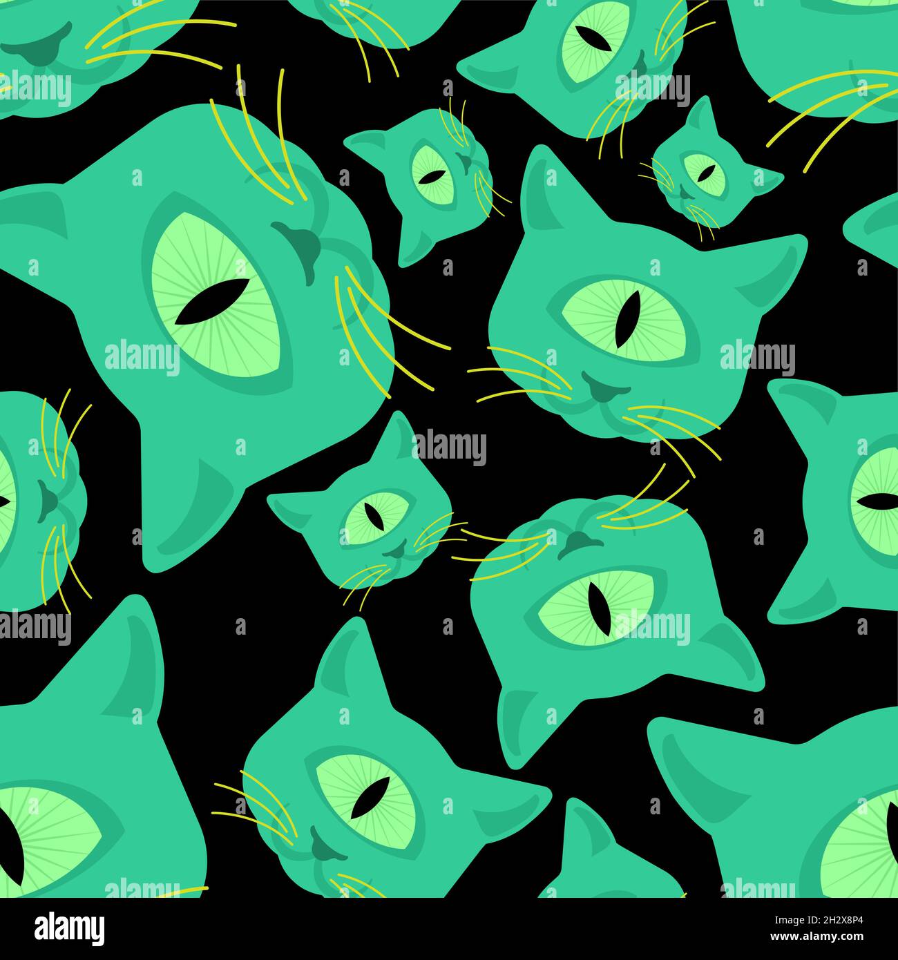 Un motif extraterrestre pour chat à œil sans coutures.Fond animal monstre vert.Texture du tissu pour bébé Illustration de Vecteur