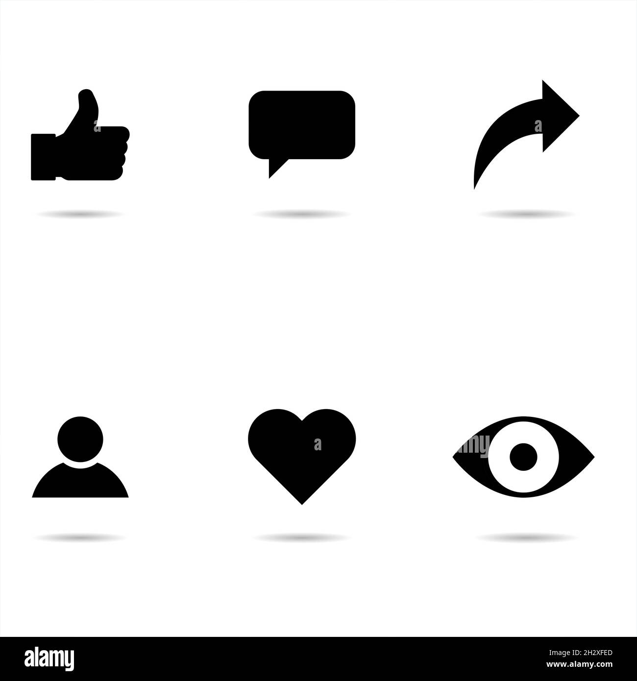 Symbole social pour le Web, pouces vers le haut, commentaire, partager, personne, foyer, afficher le graphique. Ensemble d'icônes, concept de collection . Illustration de Vecteur