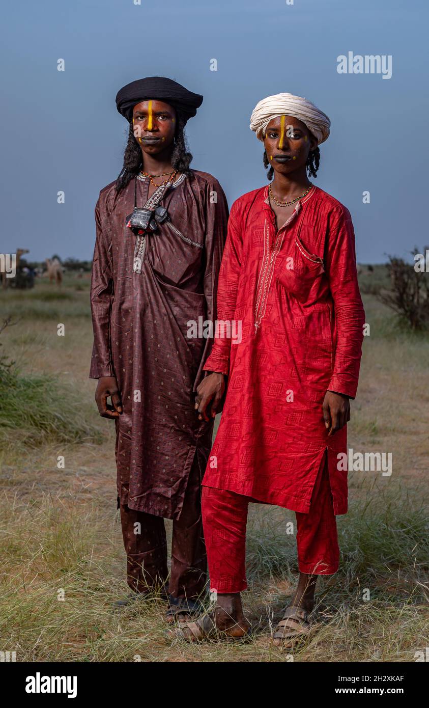 Un portrait des hommes des nomades Wodaabe lors du Festival Gerewol au Niger Banque D'Images