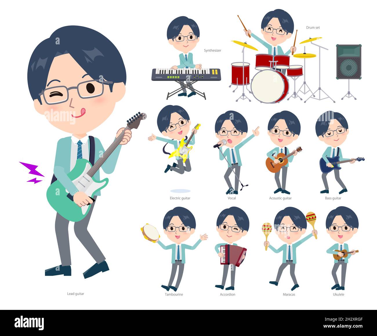 Jeu de commis jouant du rock 'n' roll et de la musique pop. C'est un vecteur d'art si facile à éditer. Illustration de Vecteur