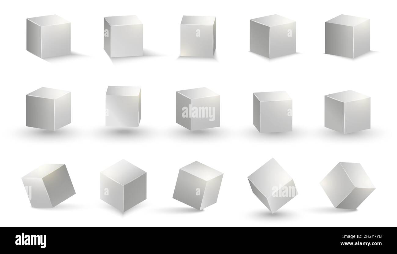 Cube argenté.Boîte grise de forme métallique.Jeu de blocs carrés vectoriels. Objets 3D cubes Image Vectorielle Stock - Alamy