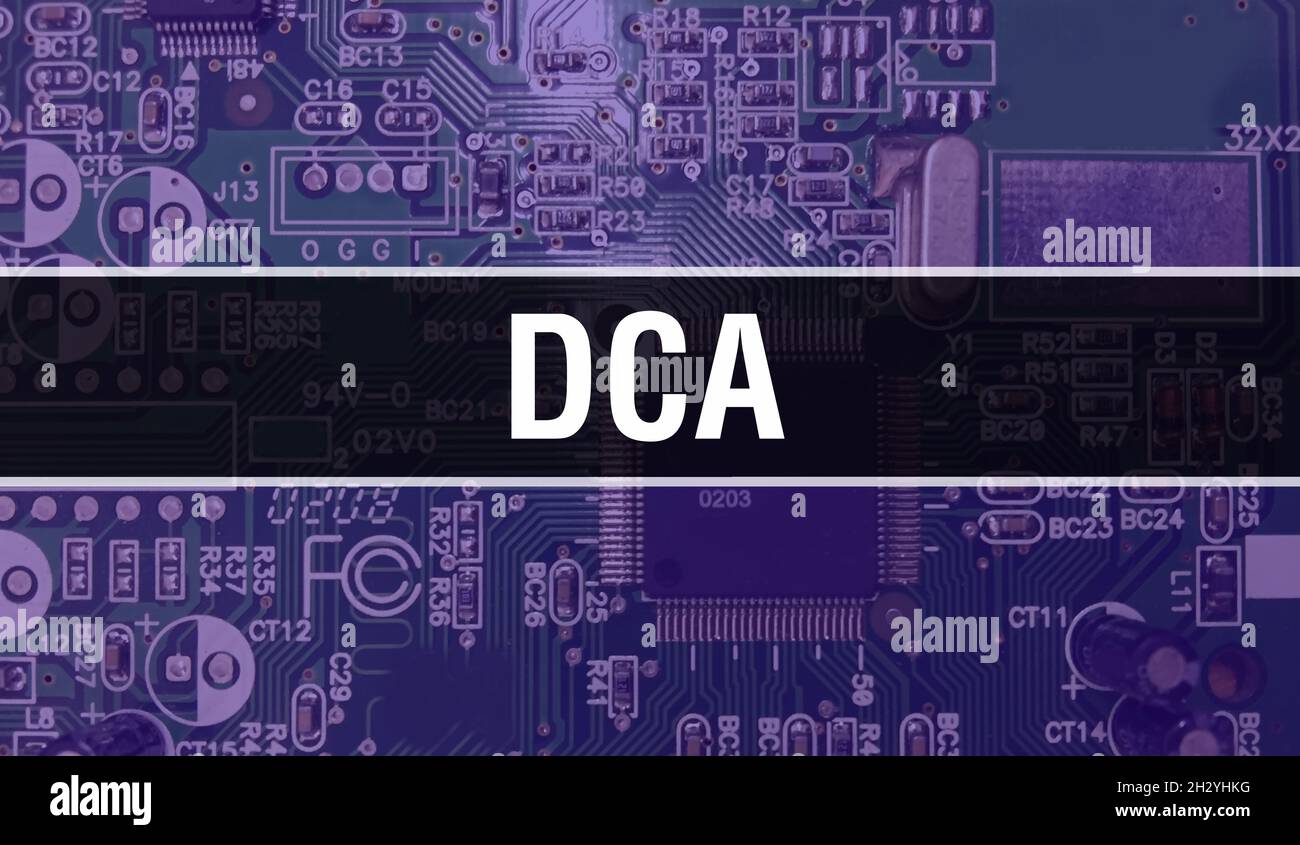 DCA avec expérience de la technologie de matériel informatique électronique.Résumé du contexte avec le circuit intégré électronique et le DCA.Carte de circuit électronique. Banque D'Images