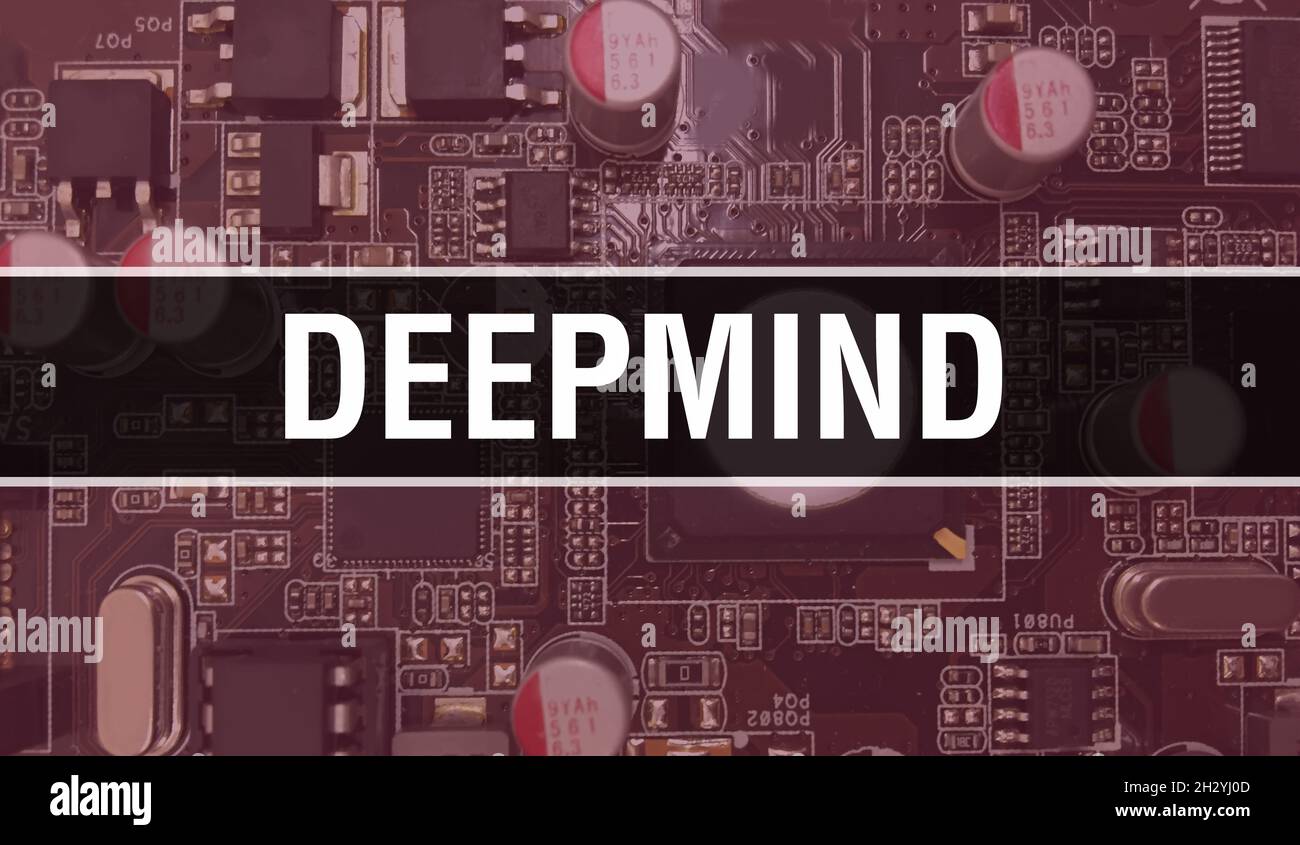 DeepMind avec composants électroniques sur carte à circuits intégrés Background.Digital Electronic Computer Hardware et Secure Data concept.Ordinateur Banque D'Images