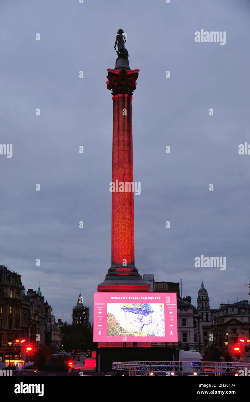 Londres, Royaume-Uni.Les célébrations de Diwali reviennent à Trafalgar Square, à l'échelle réduite et à un mélange d'événements virtuels et physiques dus à la situation de Covid Banque D'Images