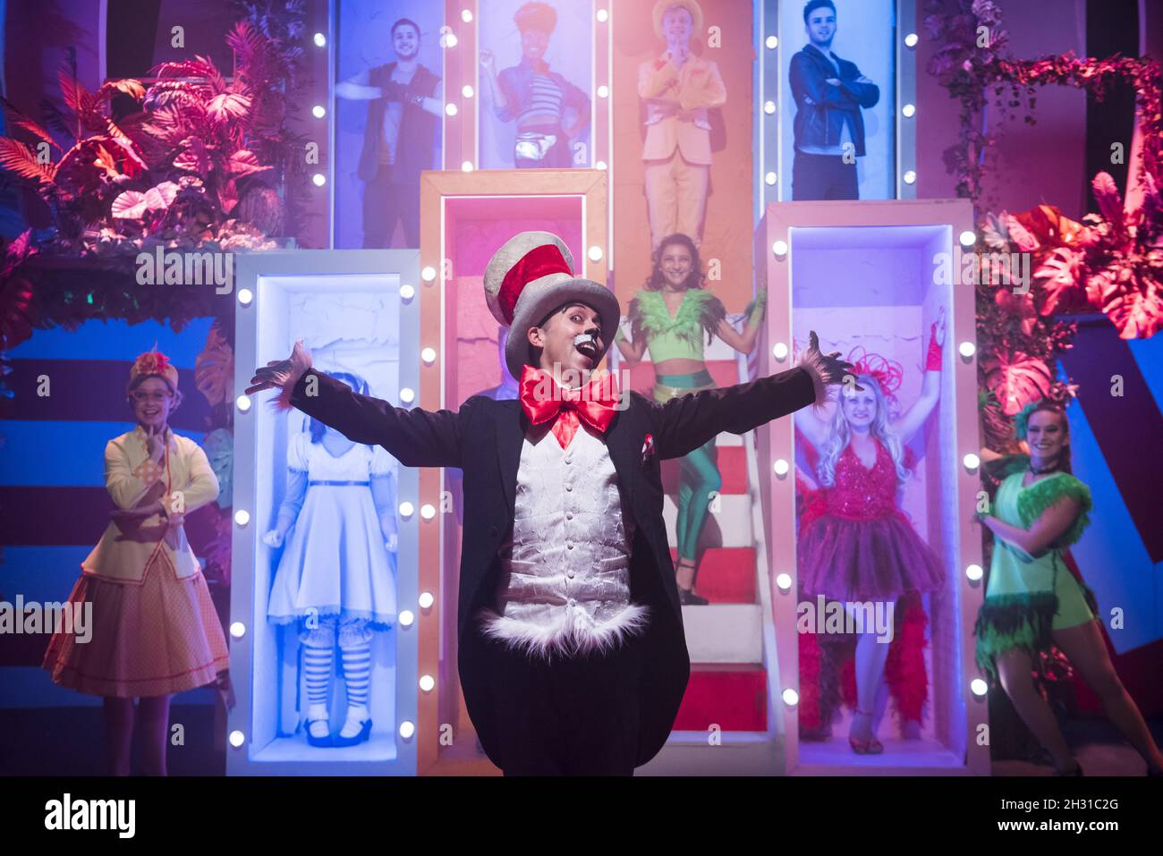 Marc Pickering comme chat dans le chapeau sur scène pendant l'appel photo Suessical The musical au Southwark Playhouse, Londres.Date de la photo: Vendredi 23 novembre 2018.Le crédit photo devrait se lire: David Jensen/EMPICS Entertainment Banque D'Images