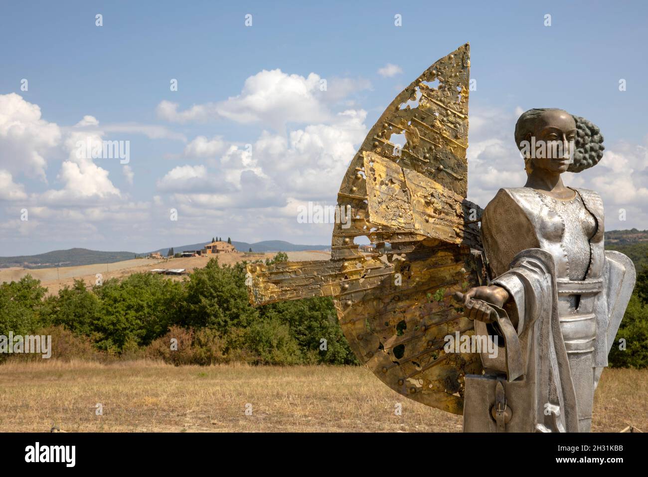 Sculpture près de la Cappella della Madonna di Vitaleta, Toscane, Italie Banque D'Images