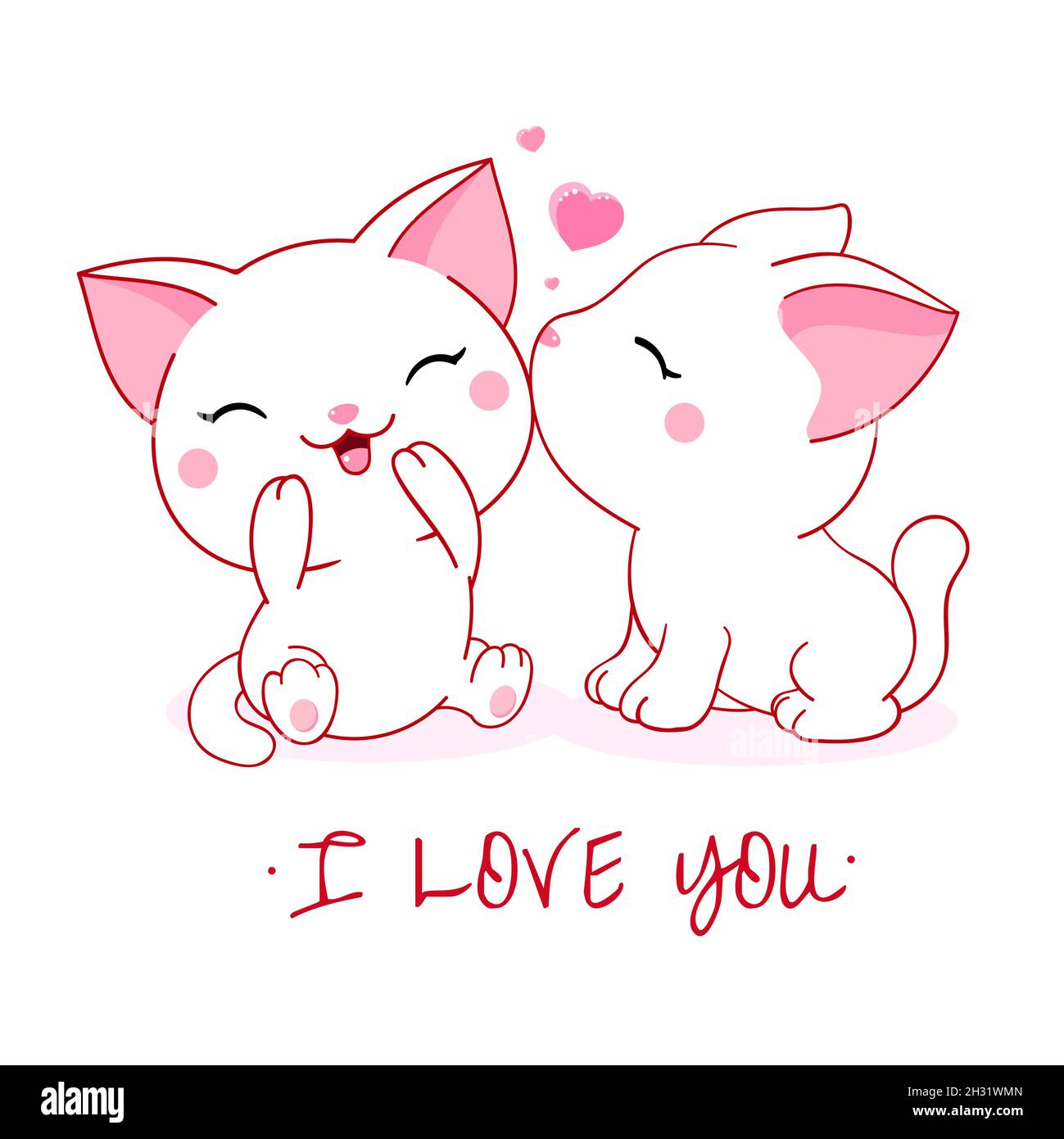 Jolie Carte De Saint Valentin Style Kawaii Deux Chats Adorables Avec Un Grand Coeur Rose Inscription Je T Aime Peut Etre Utilise Pour L Impression De T Shirt Les Autocollants Le Message D Accueil Ca Image Vectorielle Stock Alamy