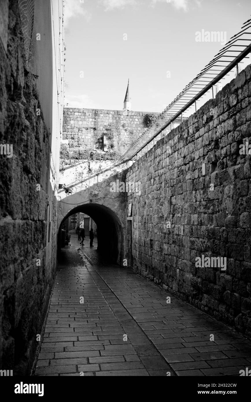 Allées et allées du Vieux Akko, Acre, Israël Banque D'Images