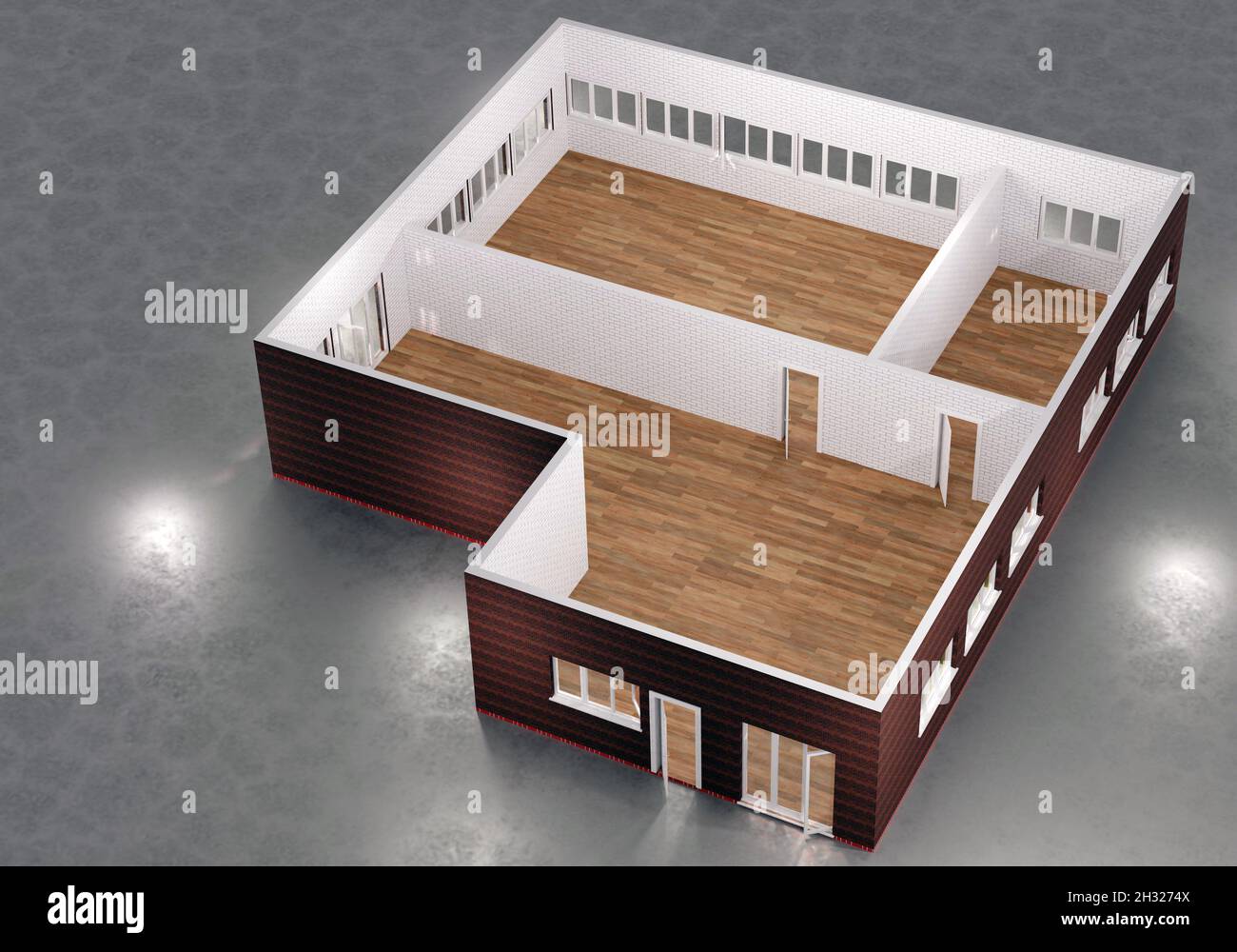 Un espace de bureau vide rendu en 3D simple Banque D'Images