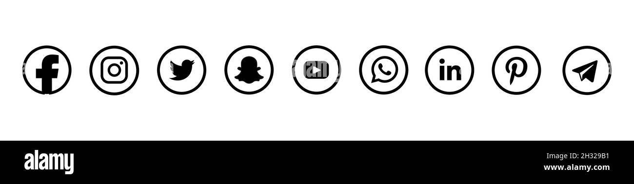 Facebook, twitter, instagram, youtube, snapchat,pinterest, whatsap, linkedin, periscope, vimeo - Collection du logo populaire des médias sociaux. Illustration de Vecteur