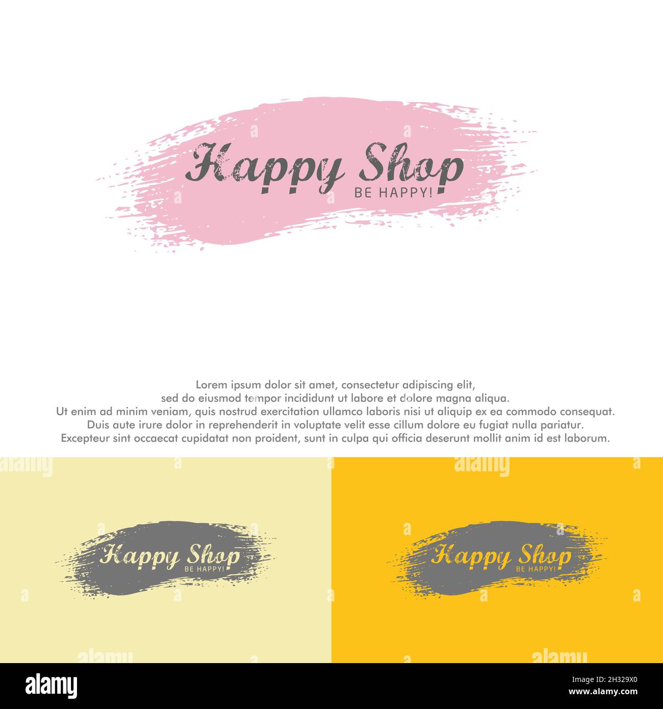 Message d'accueil manuscrit moderne Happy Shop peinture logo pinceau Illustration de Vecteur