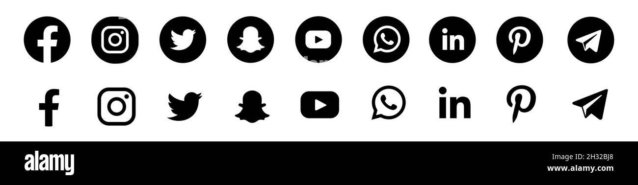 Facebook, twitter, instagram, youtube, snapchat,pinterest, whatsap, linkedin, periscope, vimeo - Collection du logo populaire des médias sociaux. Illustration de Vecteur