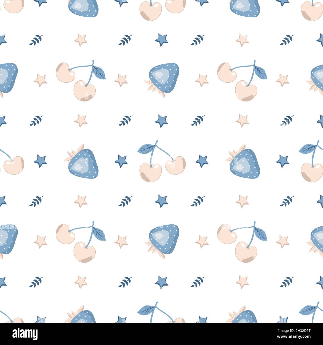 Joli motif sans couture avec fraises bleues, cerises et feuilles.Impression délicate pour le papier d'emballage, les textiles et le design Illustration de Vecteur