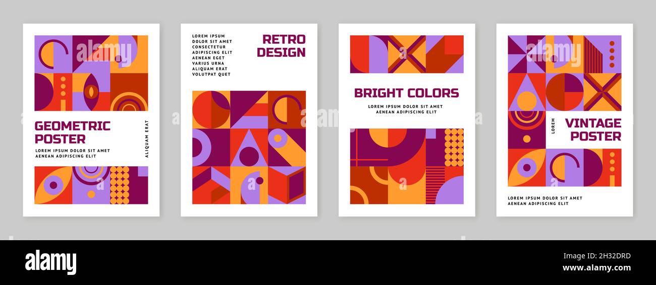 Affiches Bauhaus Elements.Les tendances bloquent le design abstrait et le motif cubique rétro minimaliste.Formes géométriques modernes de mode, modèles de prospectus vectoriels Illustration de Vecteur