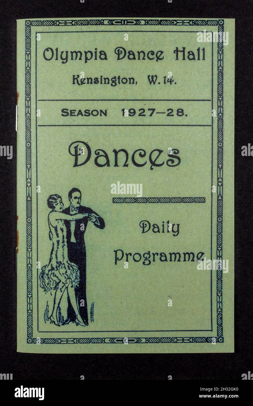 Couverture du programme quotidien 1920s de l'Olympia Dance Hall, saison 1927-28 (réplique). Banque D'Images