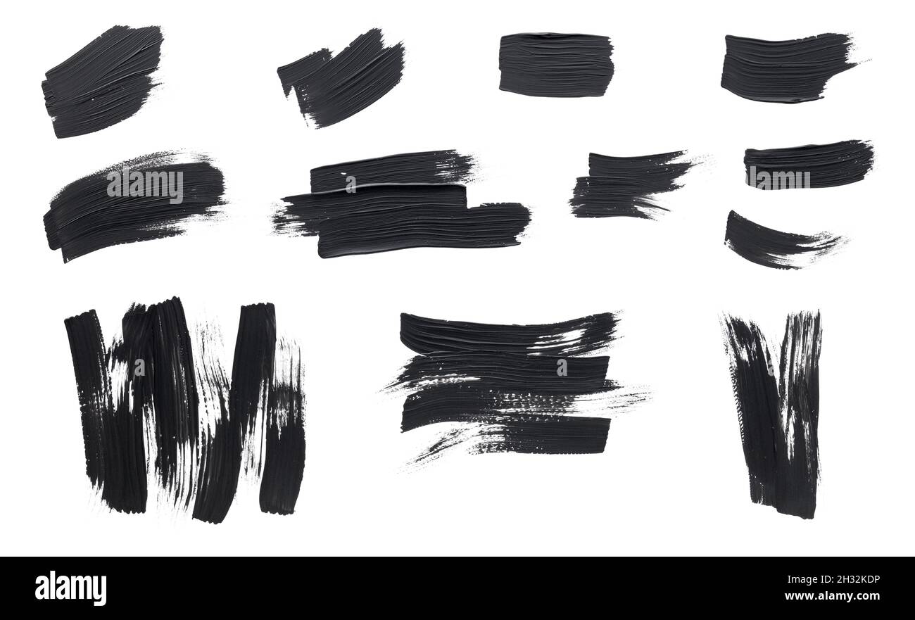 Traits de peinture noirs isolés sur fond blanc Banque D'Images