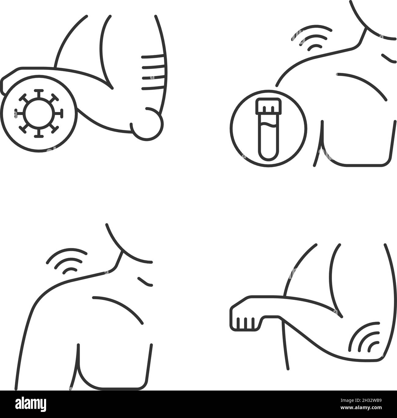 Ensemble d'icônes linéaires de douleur d'épaule et de coude Illustration de Vecteur