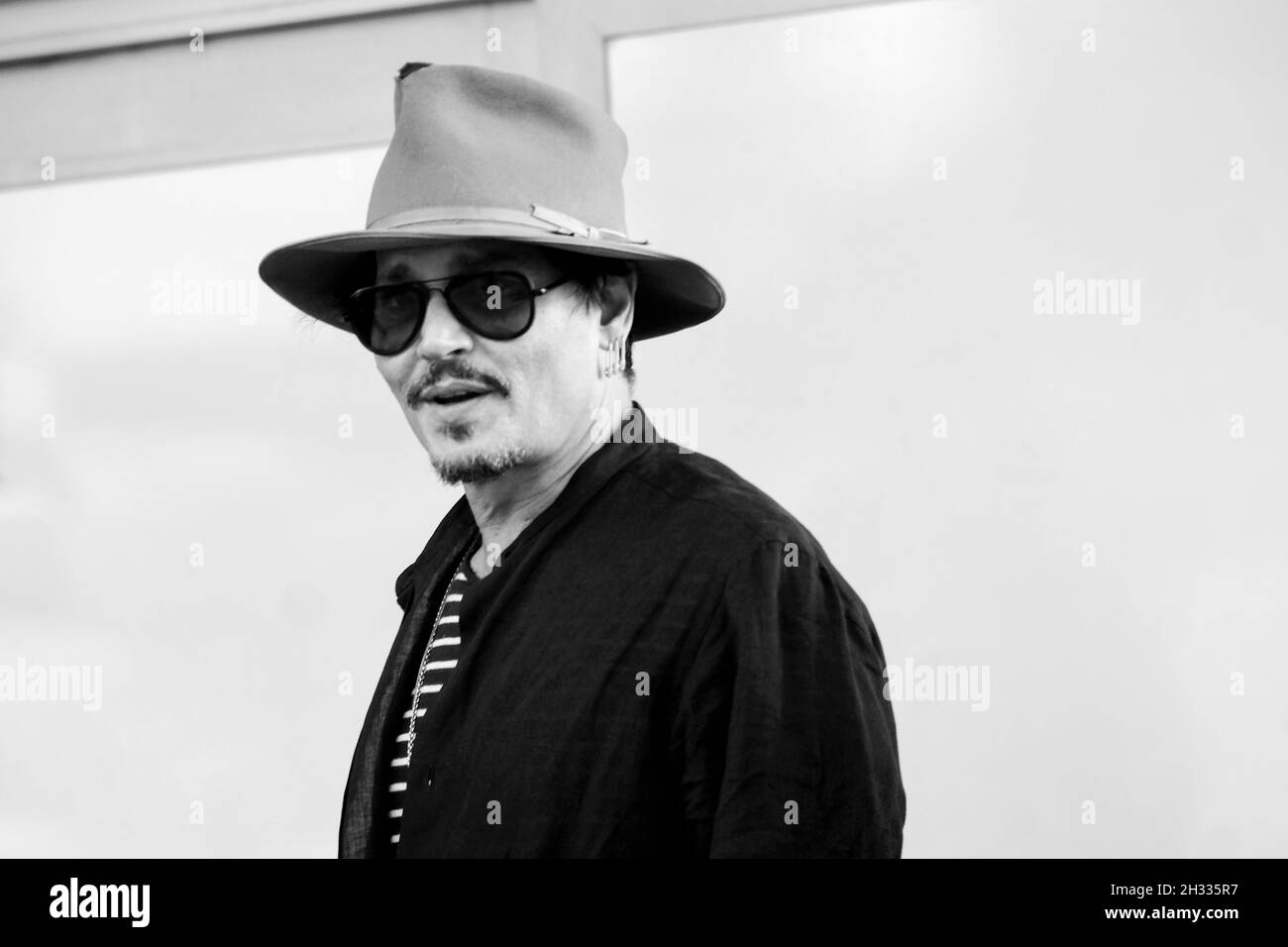 Johnny Depp part de l'aéroport de venise. Banque D'Images