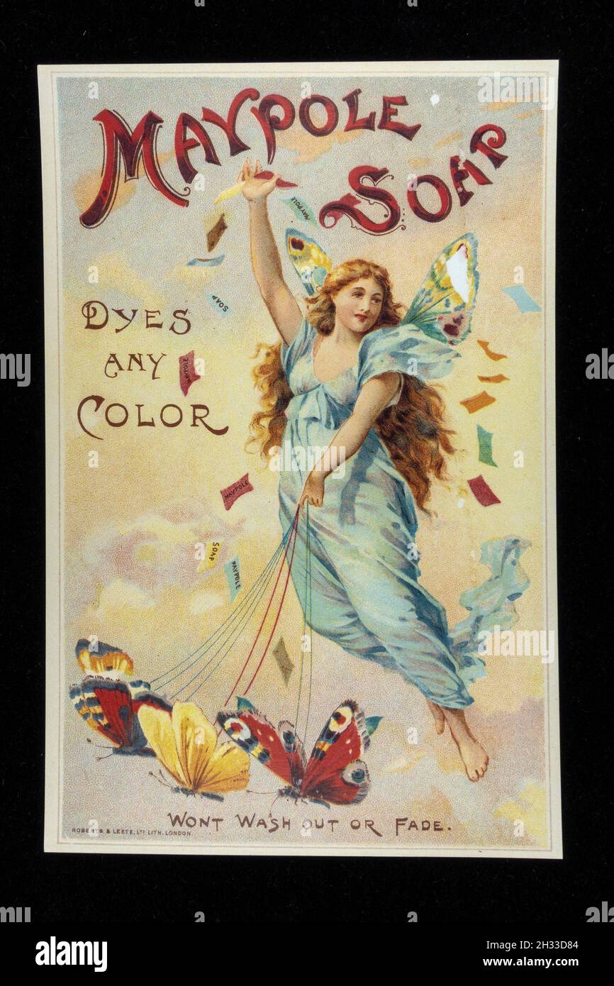 Affiche victorienne pour « savon de maypole » (réplique) utilisée pour la teinture à la maison. Banque D'Images
