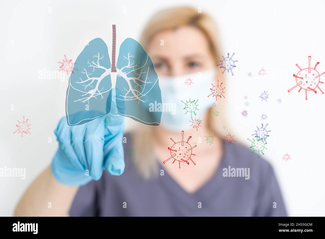 le médecin porte le symbole de l'organe pulmonaire.Sensibilisation au cancer du poumon, à la pneumonie, à l'asthme, à la MPOC, à l'hypertension pulmonaire,journée mondiale sans tabac et air écologique Banque D'Images