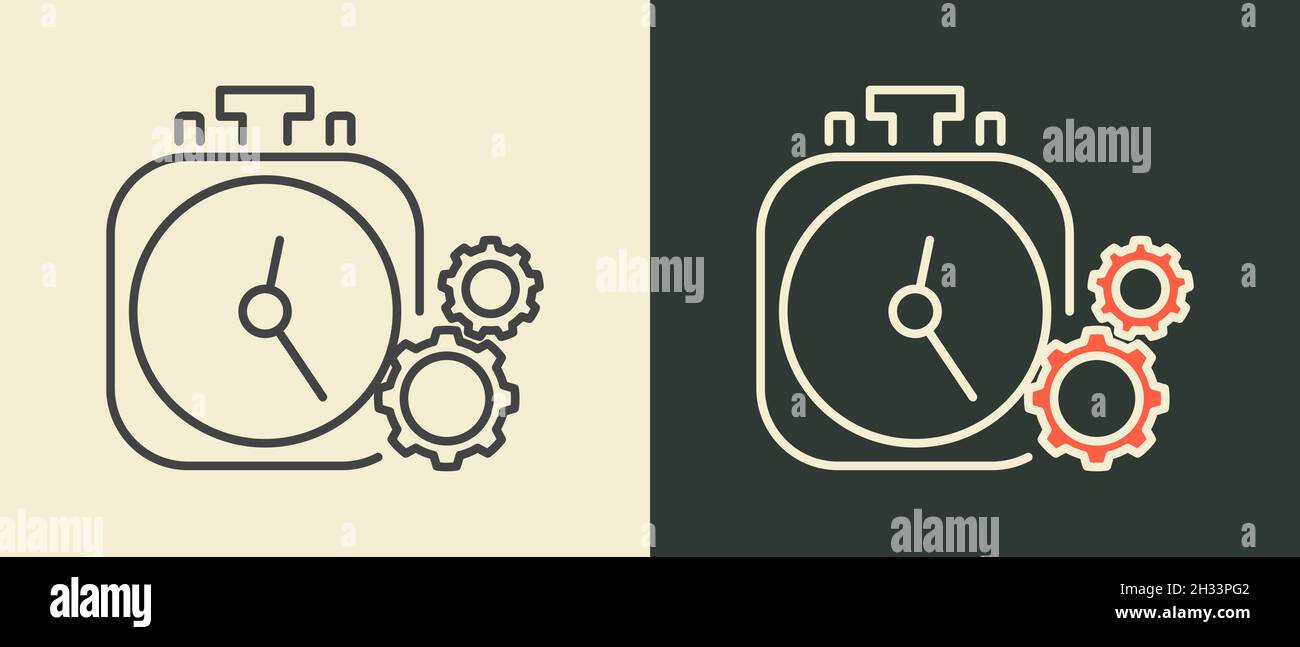 Radio-réveil avec engrenages.Concept de gestion du temps.Illustration de style plat.Isolé. Illustration de Vecteur